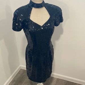vintage Robert Anthony black sequined cutout dress 10